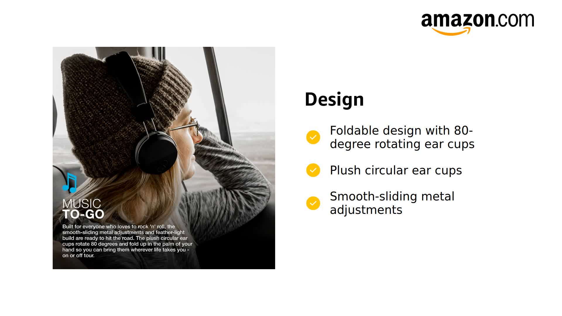 Amazon.com: JLab Neon Folding On-Ear Headphones, Black, Wired